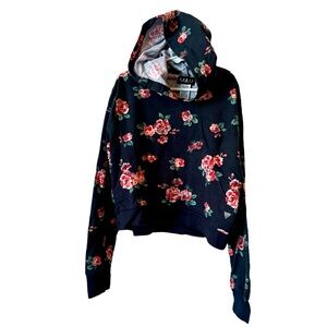 Guess Girls Active Sweatshirt Hoodie In Navy Blue & Pink Floral Print Size 10